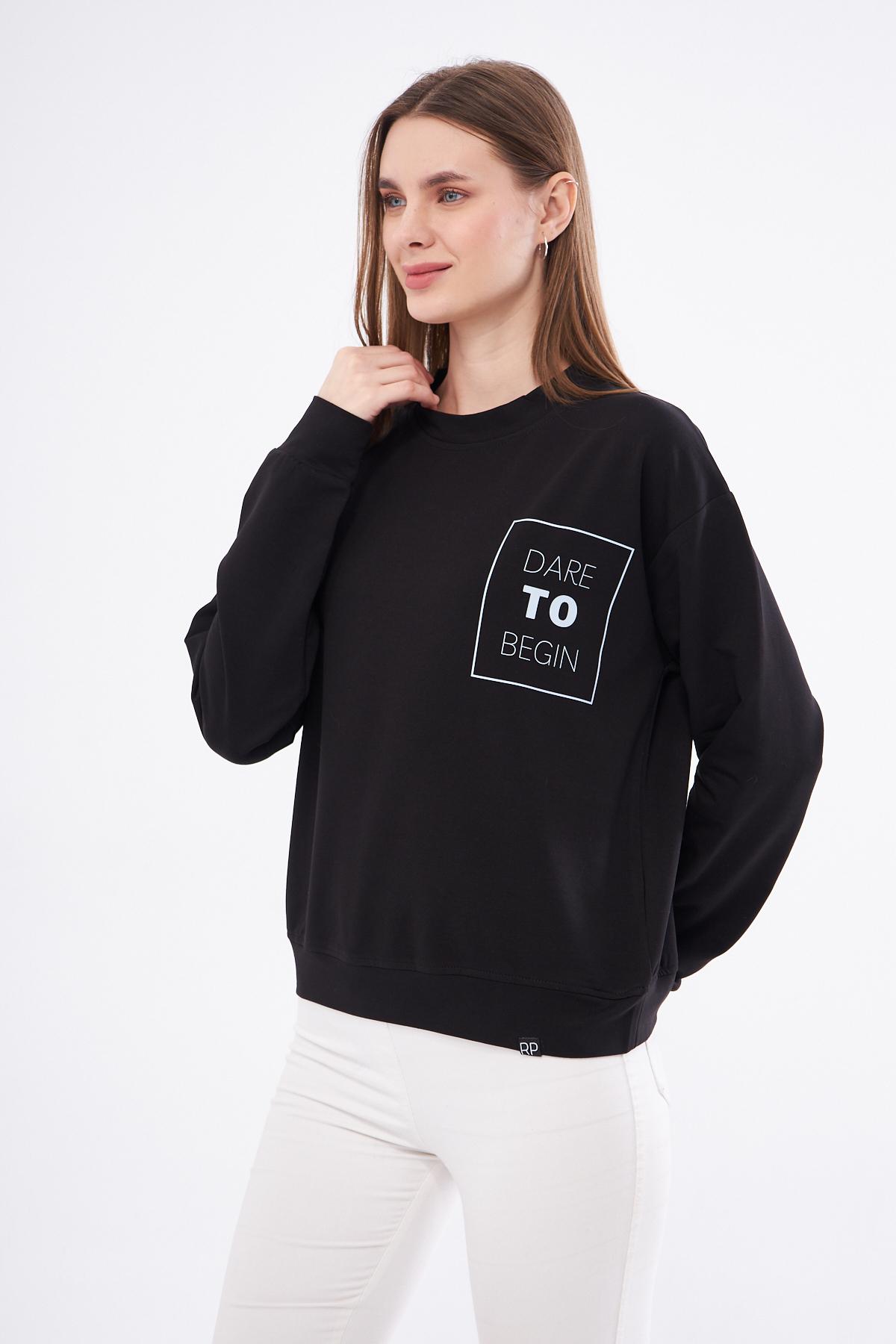 Dare%20To%20Begin%20Slogan%20Baskılı%20Sweatshirt